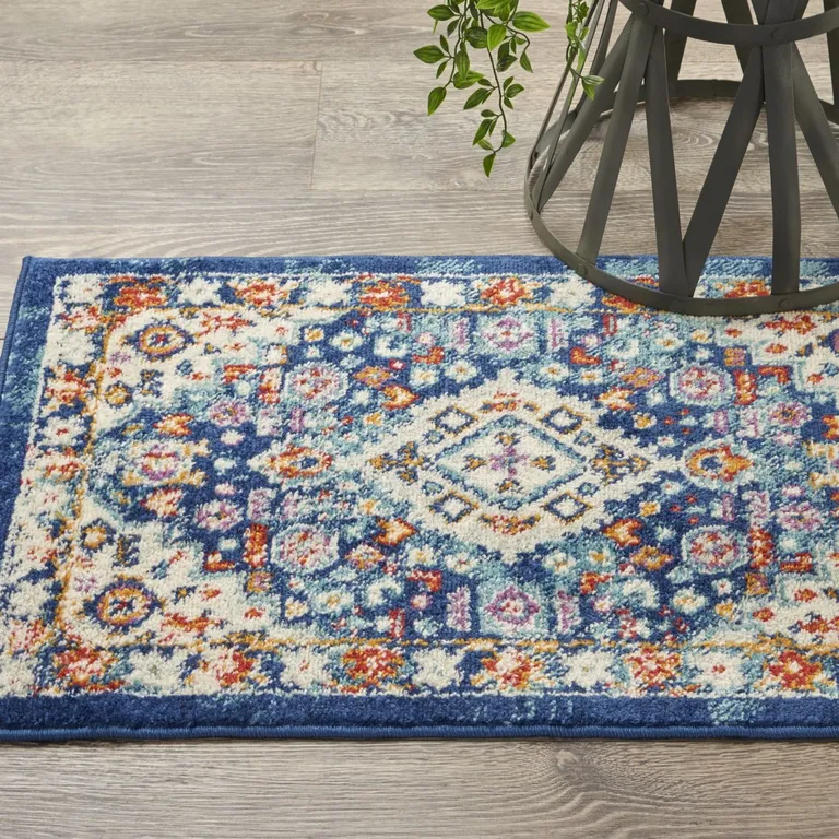 Blue and Ivory Medallion Scatter Rug Photo 5