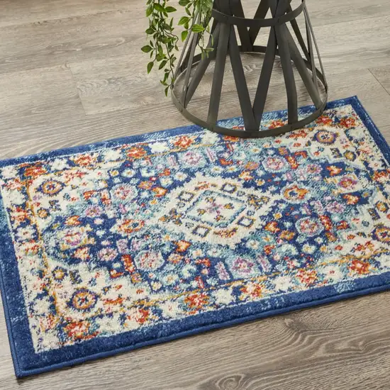 Blue and Ivory Medallion Scatter Rug Photo 6