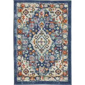 Photo of Blue and Ivory Medallion Scatter Rug