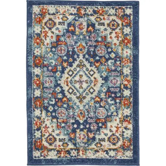 Blue and Ivory Medallion Scatter Rug Photo 1