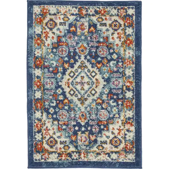 Blue And Ivory Medallion Scatter Rug Photo 2