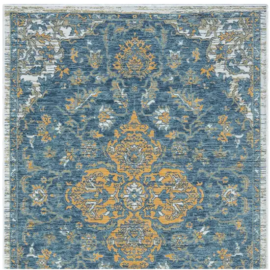 Blue and Ivory Medallion Stain Resistant Indoor Outdoor Area Rug Photo 7