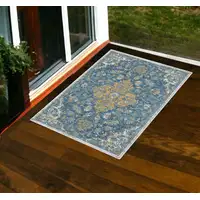 Photo of Blue and Ivory Medallion Stain Resistant Indoor Outdoor Area Rug
