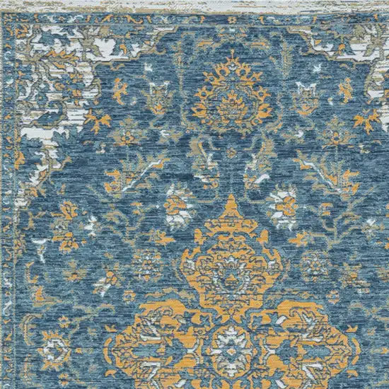 Blue and Ivory Medallion Stain Resistant Indoor Outdoor Area Rug Photo 7