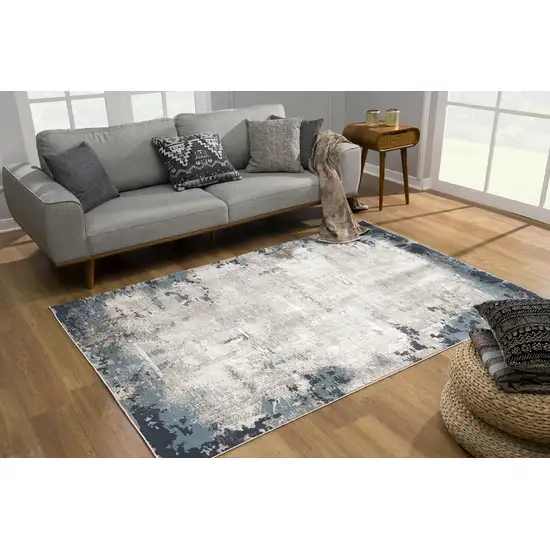 Blue and Ivory Modern Abstract Area Rug Photo 3