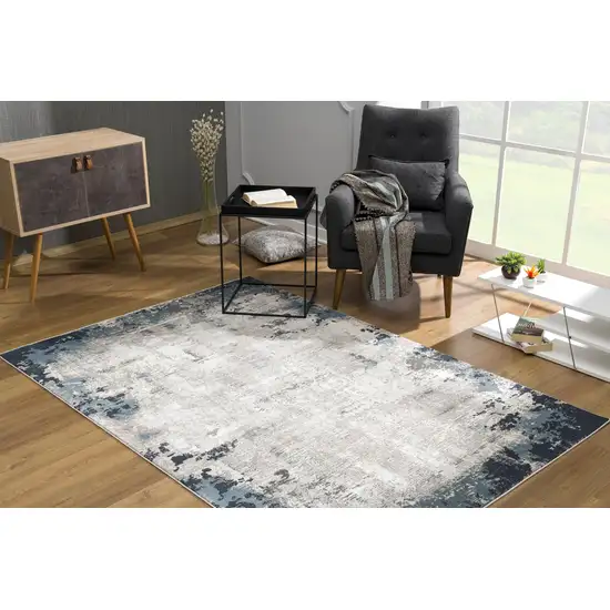 Blue and Ivory Modern Abstract Area Rug Photo 4