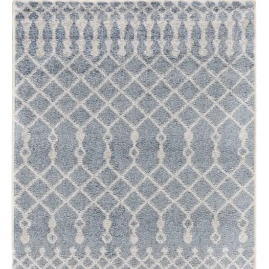 Blue and Ivory Moroccan Power Loom Washable Runner Rug Photo 5