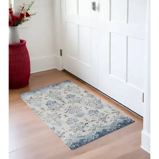 Blue and Ivory Oriental Area Rug Photo 1