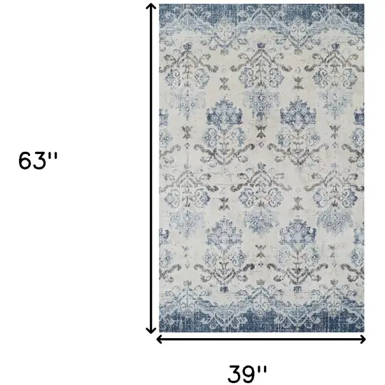 Blue and Ivory Oriental Area Rug Photo 9