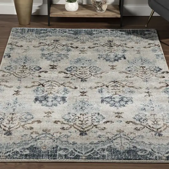 Blue and Ivory Oriental Area Rug Photo 5