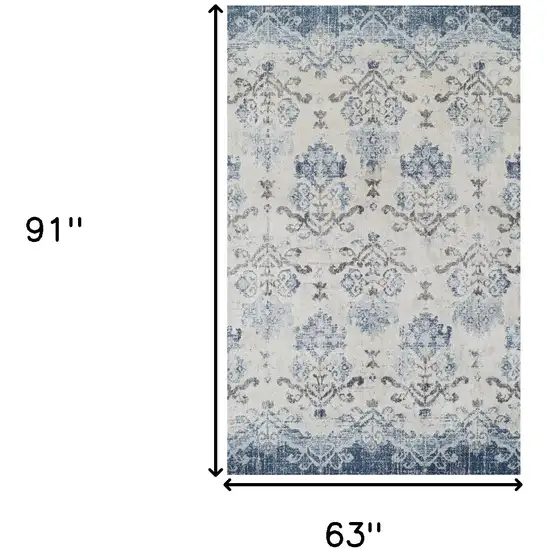 Blue and Ivory Oriental Area Rug Photo 9