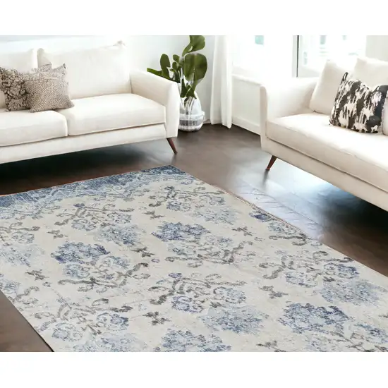 Blue and Ivory Oriental Area Rug Photo 1