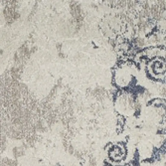 Blue and Ivory Oriental Distressed Area Rug Photo 5