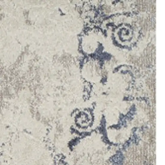 Blue and Ivory Oriental Distressed Area Rug Photo 5