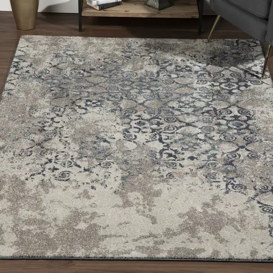 Blue and Ivory Oriental Distressed Area Rug Photo 4