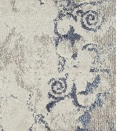 Blue and Ivory Oriental Distressed Area Rug Photo 5