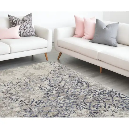 Blue and Ivory Oriental Distressed Area Rug Photo 1