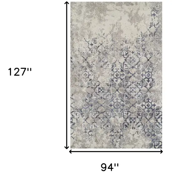 Blue and Ivory Oriental Distressed Area Rug Photo 8