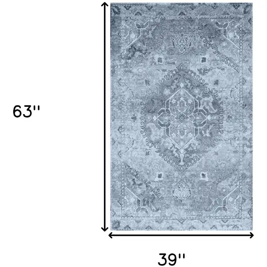 Blue and Ivory Oriental Distressed Area Rug Photo 7