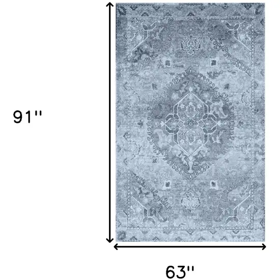 Blue and Ivory Oriental Distressed Area Rug Photo 7