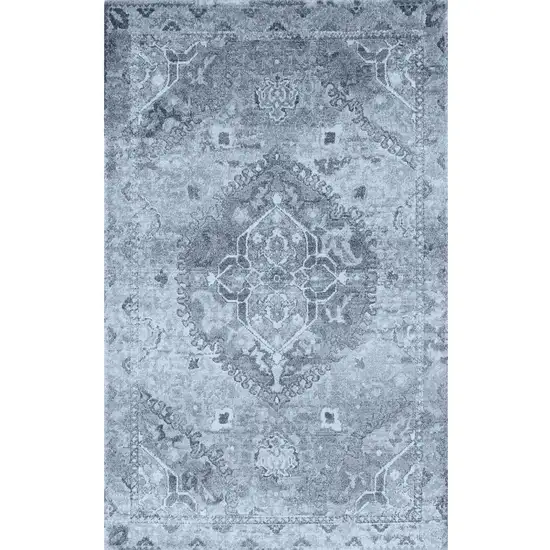 Blue and Ivory Oriental Distressed Area Rug Photo 2