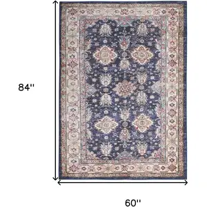 Photo of Blue and Ivory Oriental Distressed Non Skid Area Rug