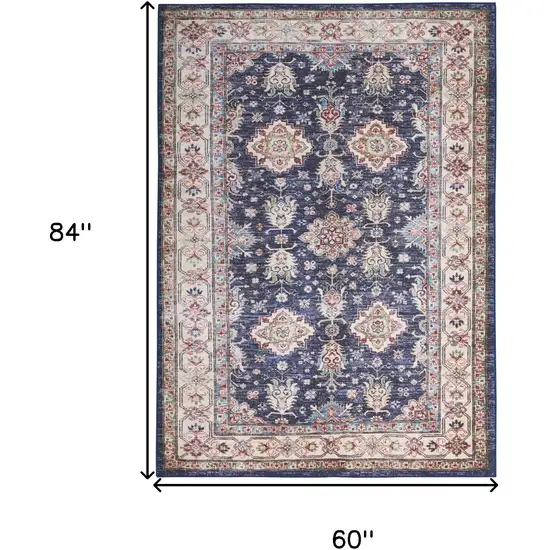 Blue and Ivory Oriental Distressed Non Skid Area Rug Photo 3