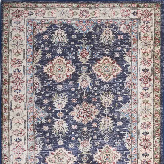 Blue and Ivory Oriental Distressed Non Skid Area Rug Photo 7