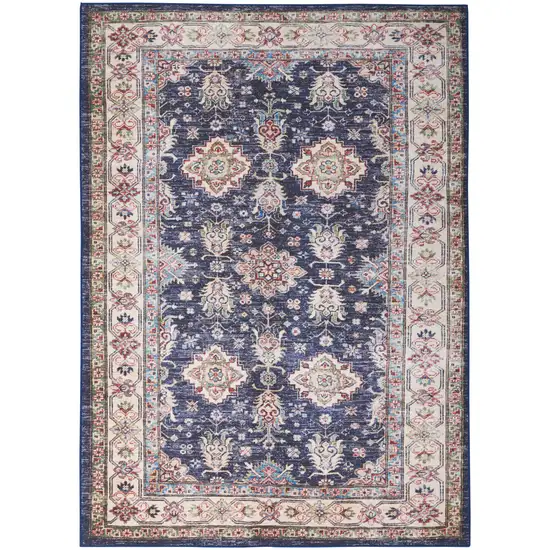 Blue and Ivory Oriental Distressed Non Skid Area Rug Photo 8