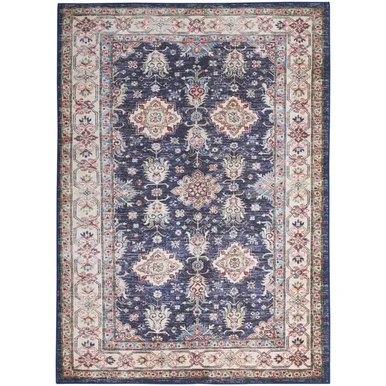 Blue and Ivory Oriental Distressed Non Skid Area Rug Photo 2