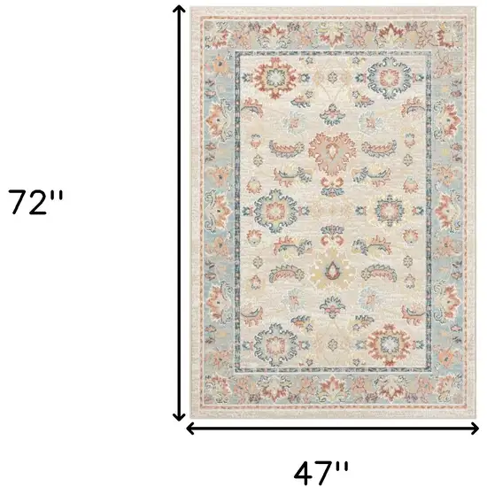 Blue and Ivory Oriental Power Loom Area Rug Photo 3