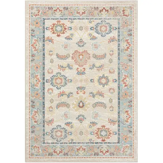 Blue and Ivory Oriental Power Loom Area Rug Photo 2