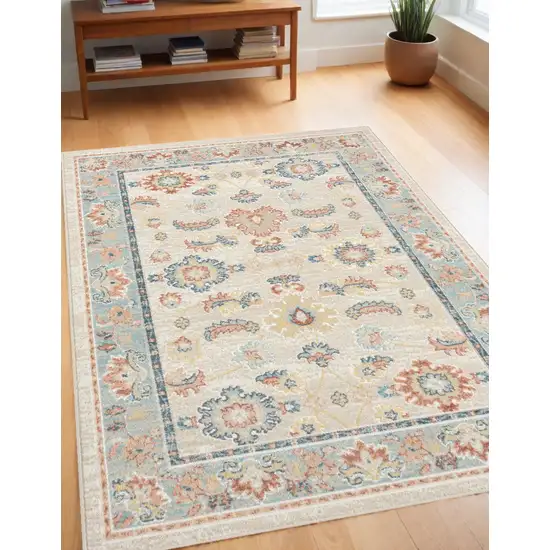 Blue and Ivory Oriental Power Loom Area Rug Photo 1