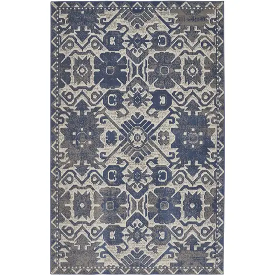 Blue and Ivory Oriental Power Loom Area Rug Photo 5