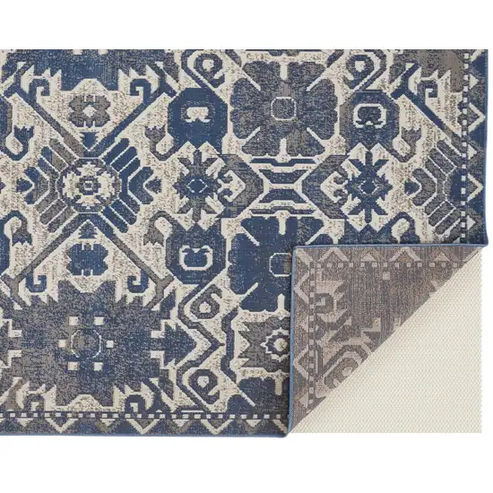 Blue and Ivory Oriental Power Loom Area Rug Photo 7