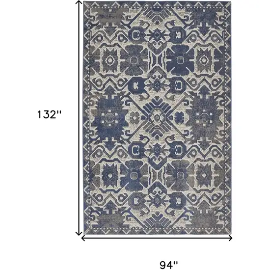 Blue and Ivory Oriental Power Loom Area Rug Photo 3