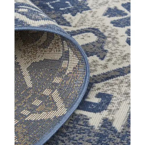 Blue and Ivory Oriental Power Loom Area Rug Photo 8