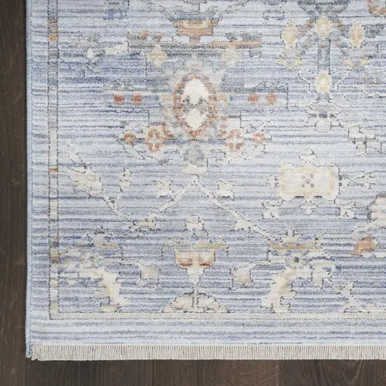 Blue and Ivory Oriental Power Loom Distressed Area Rug With Fringe Photo 2