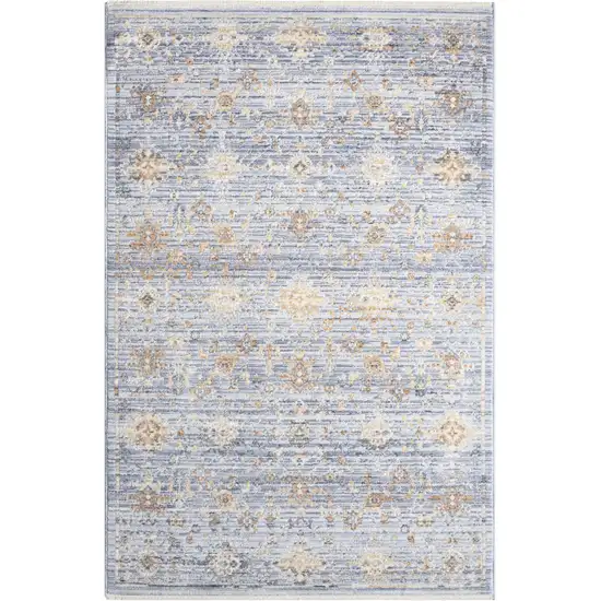 Blue and Ivory Oriental Power Loom Distressed Area Rug With Fringe Photo 1