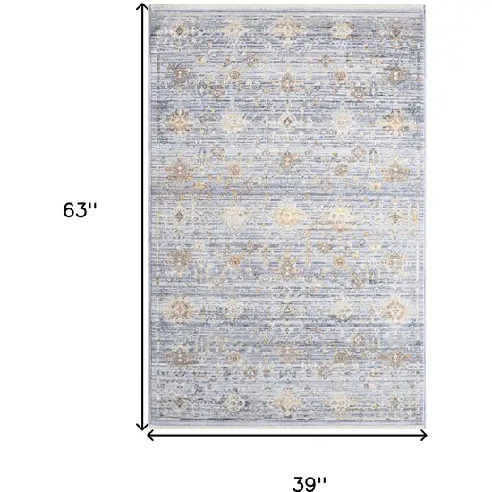 Blue and Ivory Oriental Power Loom Distressed Area Rug With Fringe Photo 8