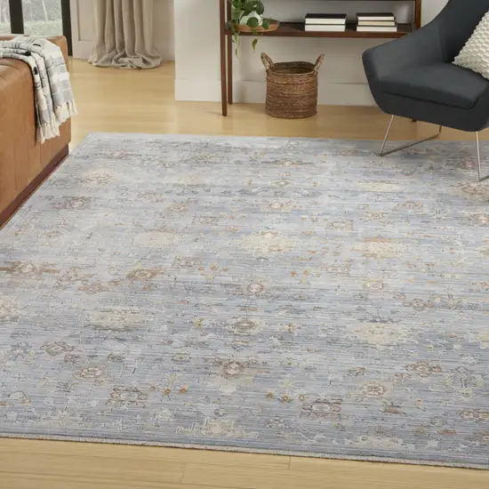 Blue and Ivory Oriental Power Loom Distressed Area Rug With Fringe Photo 7