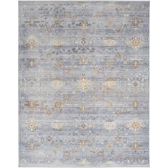 Blue and Ivory Oriental Power Loom Distressed Area Rug With Fringe Photo 1