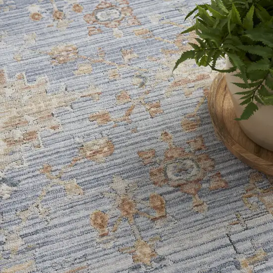 Blue and Ivory Oriental Power Loom Distressed Area Rug With Fringe Photo 6