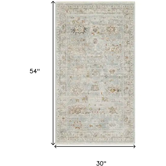 Blue and Ivory Oriental Power Loom Distressed Area Rug With Fringe Photo 3