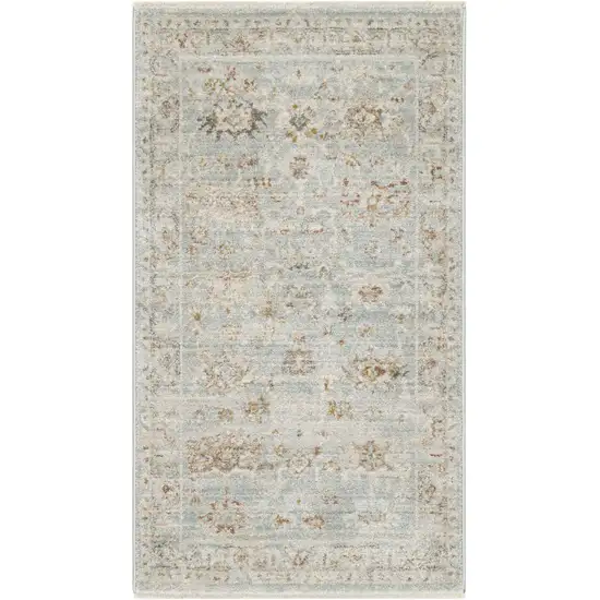 Blue and Ivory Oriental Power Loom Distressed Area Rug With Fringe Photo 2