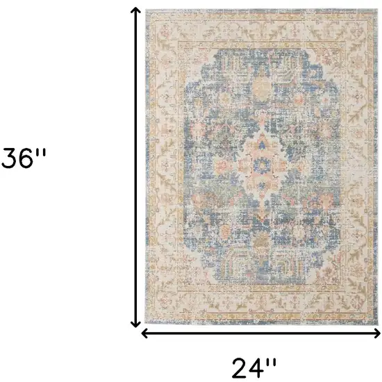 Blue and Ivory Oriental Power Loom Distressed Area Rug Photo 8