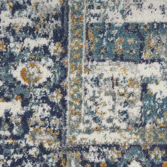 Blue and Ivory Oriental Power Loom Distressed Runner Rug Photo 8