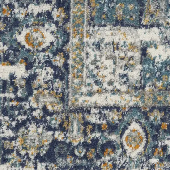 Blue and Ivory Oriental Power Loom Distressed Runner Rug Photo 5