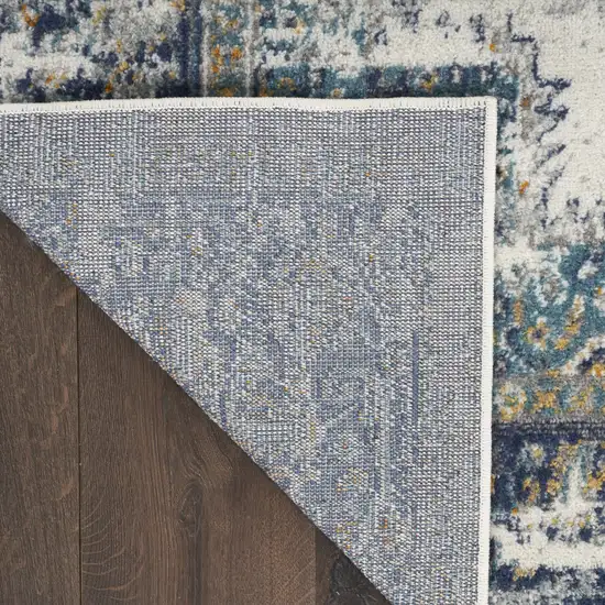 Blue and Ivory Oriental Power Loom Distressed Runner Rug Photo 7