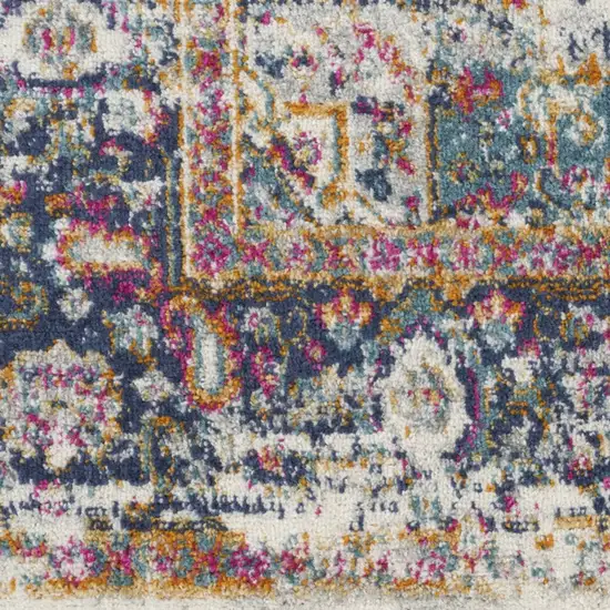 Blue and Ivory Oriental Power Loom Distressed Runner Rug Photo 4